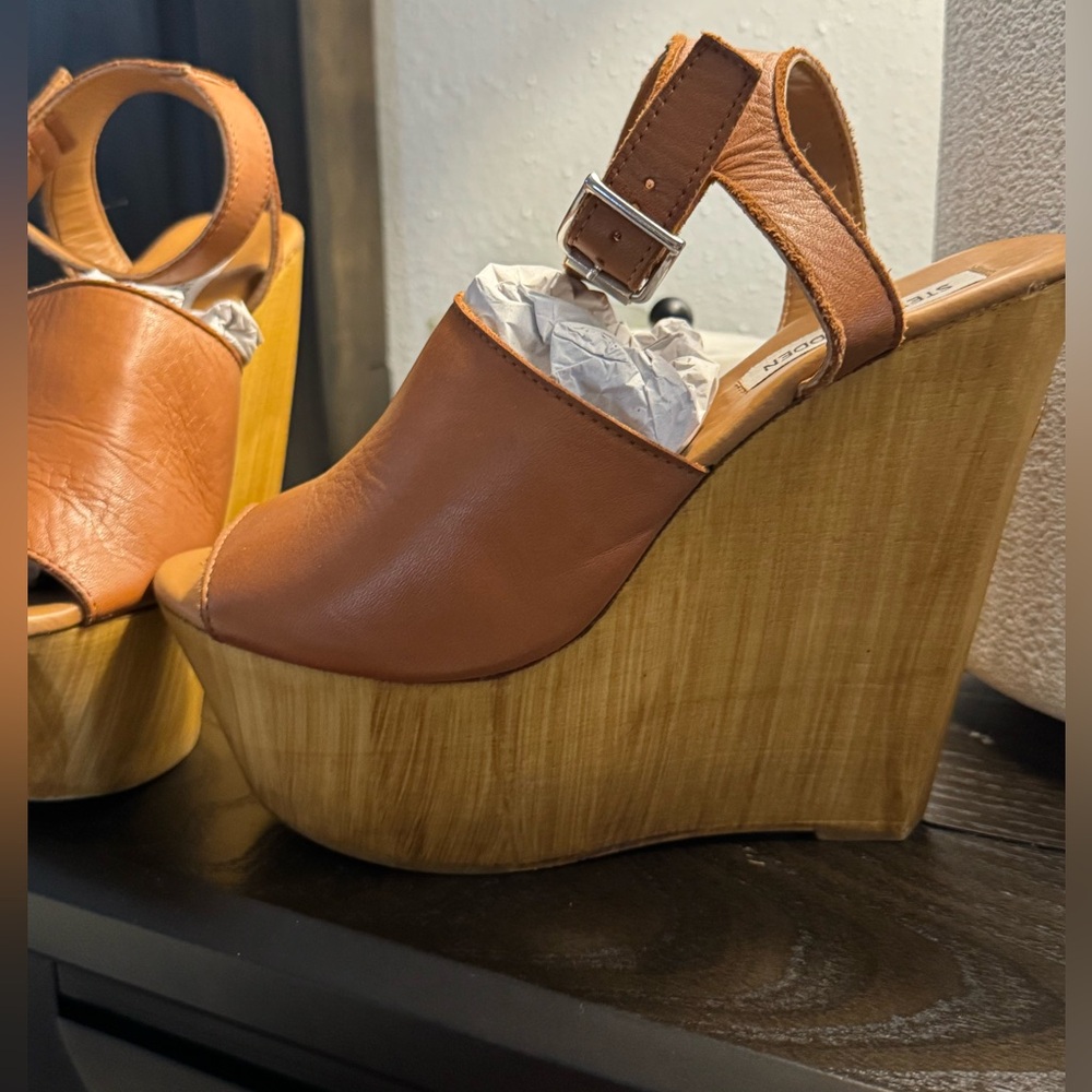 Steve Madden Brown Leather Wedge Sandals